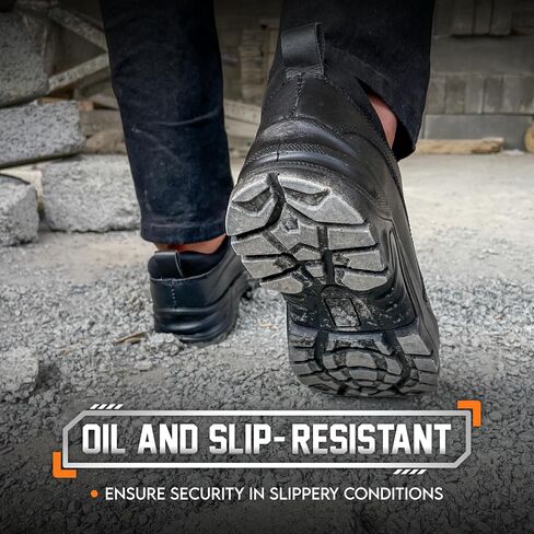 Black Waterproof Steel Toe Work Boots for Men & Women | Women & Men's Steel Toe Boots | Non-Slip- Slip-On Safety Sneakers-Industrial Shoes for Construction, Warehouse, and Outdoor Work Shoes for Youth & Adult in Saudi Arabia