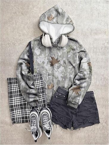 COZYEASE Girl's Graphic Camo Hoodie Long Sleeve Drop Shoulder Hooded Sweatshirts Loose Vintage Pullovers in Saudi Arabia
