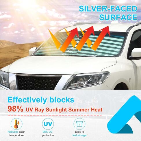 مظلة الشمس للزجاج الأمامي الأمامي من Lcojicep، مظلة شمسية قابلة للطي متوافقة مع Nissan Pathfinder 2013-2018 واقي الشمس يحجب الأشعة فوق البنفسجية، يحافظ على برودة سيارتك (قطعة واحدة) in Kuwait