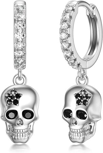 Skull Dangle Earrings 925 Sterling Silver Sugar Skull Jewelry Gothic Skeleton Layered Chain Bracelet Punk Skull Halloween Jewelry Gifts for Women Men Biker Gift in Saudi Arabia