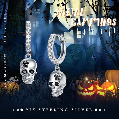Skull Dangle Earrings 925 Sterling Silver Sugar Skull Jewelry Gothic Skeleton Layered Chain Bracelet Punk Skull Halloween Jewelry Gifts for Women Men Biker Gift in Saudi Arabia