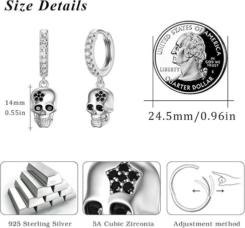 Skull Dangle Earrings 925 Sterling Silver Sugar Skull Jewelry Gothic Skeleton Layered Chain Bracelet Punk Skull Halloween Jewelry Gifts for Women Men Biker Gift in Saudi Arabia
