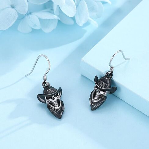 Skull Dangle Earrings 925 Sterling Silver Sugar Skull Jewelry Gothic Skeleton Layered Chain Bracelet Punk Skull Halloween Jewelry Gifts for Women Men Biker Gift in Saudi Arabia