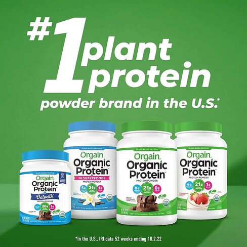 Orgain Organic Vegan Protein Powder + Greens, Vanilla Bean - 21g Plant Based Protein, 6g Prebiotic Fiber for Gut Health, Gluten Free, No Lactose Ingredients, No Sugar Added, Non-GMO - 1.94lb in Saudi Arabia