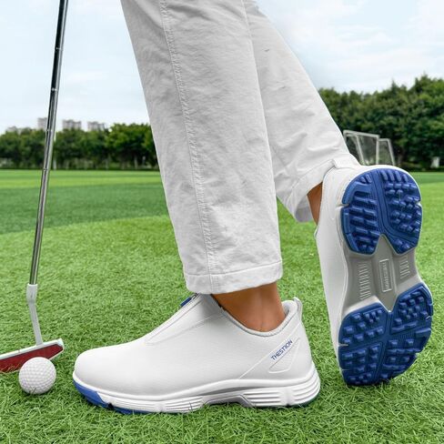 THESTRON Men Waterproof Golf Shoes Zipper Golf Shoes Professional Spikeless Golf Sneakers Male Golf Sports Walking Shoes Comfortable Golf Footwears for Men in Kuwait