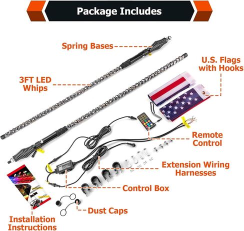 WeiSen 2PCS 3FT RGB Led Whip Light with 360° Spring Base Chasing Light, Offroad Warning Lighted Antenna Whips Compatible with Polaris RZR Ranger General Maverick X3 Talon in Saudi Arabia