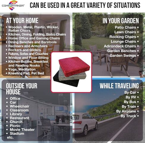 Soft 18x18x3 Memory Foam Seat Cushion for Kitchen, Dining, Office Chairs, Car Seats - Washable Velvety Cover with Waterproof Layer & Non-Slip Base - Comfort & Back Pain Relief - Black in Kuwait