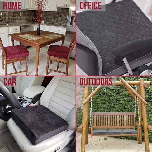 Soft 18x18x3 Memory Foam Seat Cushion for Kitchen, Dining, Office Chairs, Car Seats - Washable Velvety Cover with Waterproof Layer & Non-Slip Base - Comfort & Back Pain Relief - Black in Kuwait