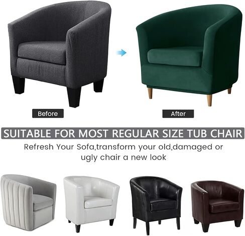 OBCREAT Club Chair Slipcovers, Stretch Armchair Covers Soft Velvet Tub Chair Cover 2 Pieces Sofa Covers Arm Chair Couch Cover Furniture Protector (Dark Green) in Saudi Arabia
