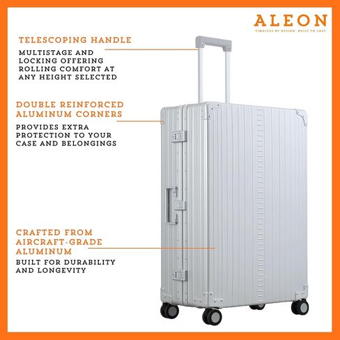 All Aluminum Lightweight 32" Macro Traveler Hardside Checked Luggage, Large Capacity, Hardshell Suitcase w/Spinner Wheels, Heavy Duty Roller for International Travel, Business Flight Size(Onyx) in Kuwait
