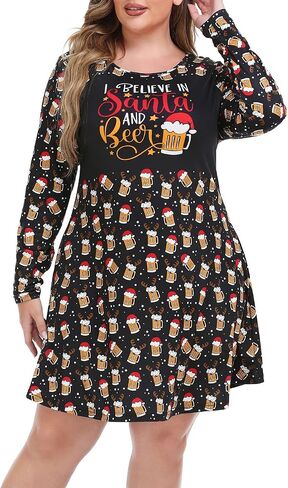 HDE Womens Plus Size Party Dress Ugly Christmas Sweater Long Sleeve Skater Dress in Saudi Arabia
