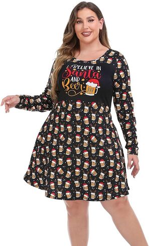 HDE Womens Plus Size Party Dress Ugly Christmas Sweater Long Sleeve Skater Dress in Saudi Arabia