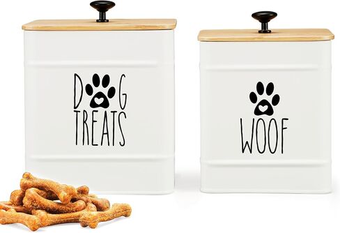 PERFNIQUE Dog Treat Container, Airtight Dog Treat Jar Set of 2, Dog Cookie Jar for kitchen Counter, Pet Treat Container, Dog Treat Canister and Storage, 7.8x6.2 & 7.3x5.5(White) in Saudi Arabia