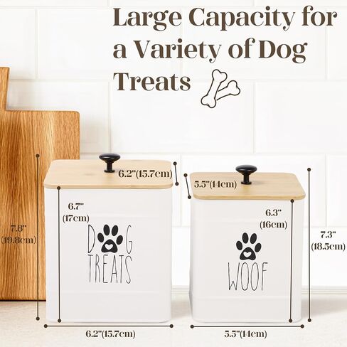 PERFNIQUE Dog Treat Container, Airtight Dog Treat Jar Set of 2, Dog Cookie Jar for kitchen Counter, Pet Treat Container, Dog Treat Canister and Storage, 7.8x6.2 & 7.3x5.5(White) in Saudi Arabia