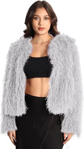 Women's Faux Fur Coat Fluffy Long Sleeve Vintage Shaggy Warm Jacket in Saudi Arabia