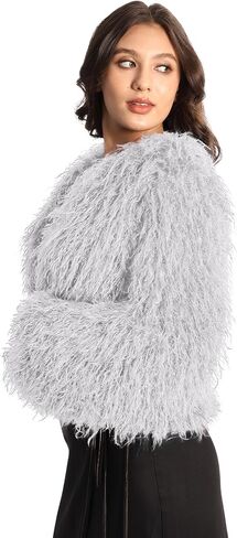Women's Faux Fur Coat Fluffy Long Sleeve Vintage Shaggy Warm Jacket in Saudi Arabia
