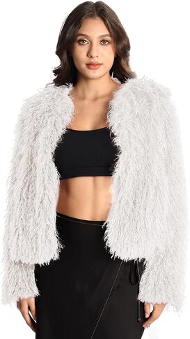 Women's Faux Fur Coat Fluffy Long Sleeve Vintage Shaggy Warm Jacket in Kuwait