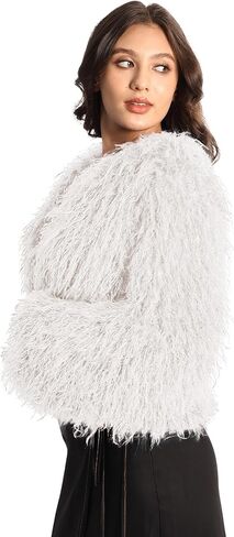 Women's Faux Fur Coat Fluffy Long Sleeve Vintage Shaggy Warm Jacket in Kuwait