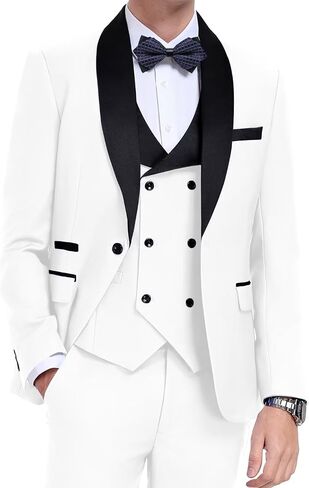 Men's Tuxedo 3 Piece Slim Fit Suit One Button Shawl Lapel Blazer Wedding Prom Jacket Double Breaste Vest Pants in Kuwait