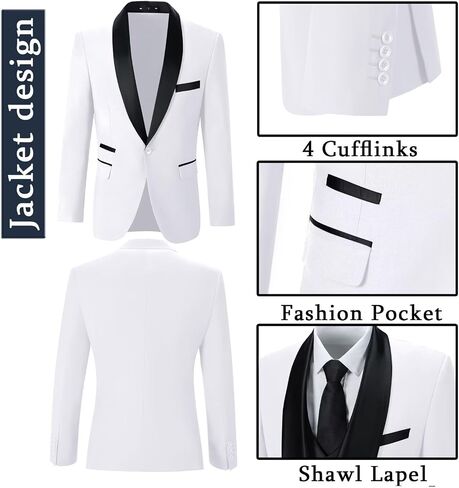 Men's Tuxedo 3 Piece Slim Fit Suit One Button Shawl Lapel Blazer Wedding Prom Jacket Double Breaste Vest Pants in Kuwait