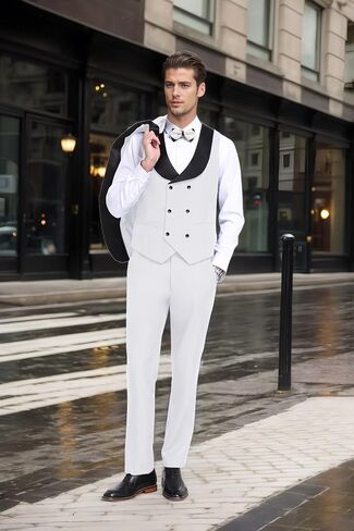 Men's Tuxedo 3 Piece Slim Fit Suit One Button Shawl Lapel Blazer Wedding Prom Jacket Double Breaste Vest Pants in Kuwait