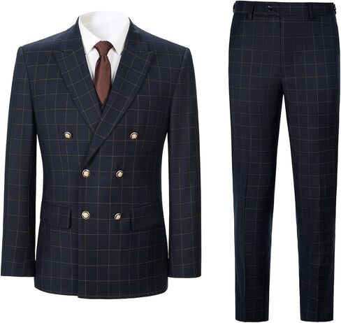 Men's 3 Piece Suits Slim Fit Plaid Double Breasted Blazer Vest Pants Set Wedding Party Tuxedo in Saudi Arabia
