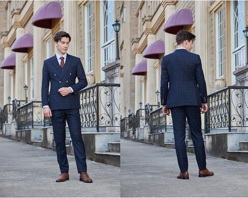 Men's 3 Piece Suits Slim Fit Plaid Double Breasted Blazer Vest Pants Set Wedding Party Tuxedo in Saudi Arabia