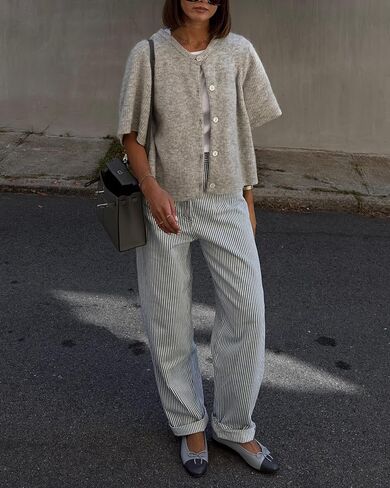 KMBANGI Women Knitted Cropped Blouse Short Sleeve Button Knit Shirt Crop Cardigan Y2k Open Front Knitwear Tops Dressy in Saudi Arabia