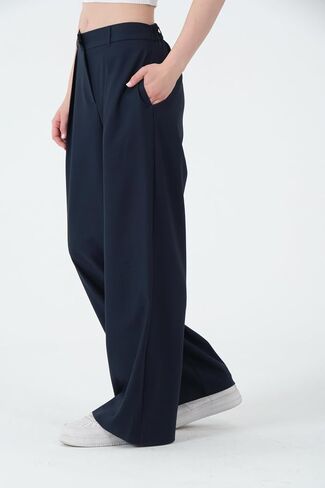 سروال عمل واسع الساق سراويل مرنة مرنة عالية الخصر سراويل سراويل سروال مع سراويل الجيب مع الجيب العادي و PLES الحجم in Kuwait