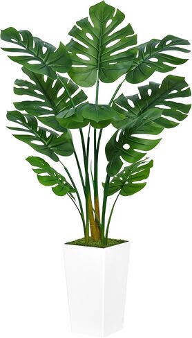 نبات الوحش الاصطناعي Deliciosa 5ft - شجرة النخيل الاستوائية المزيفة مع زارع أبيض طويل القامة - نبات الجبن السويسري المزيف محفوظ بوعاء - شجرة اصطناعية لديكور غرفة المعيشة في المنزل الداخلي in Kuwait