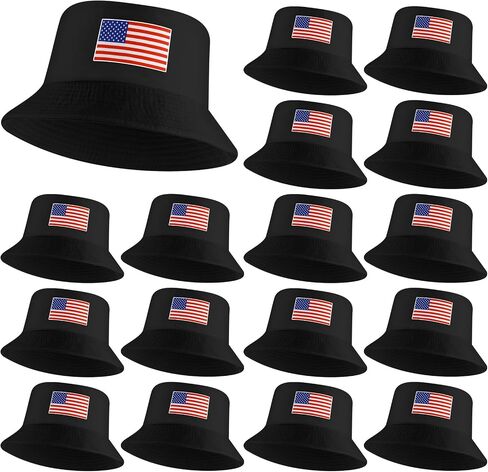 16 Pcs American Flag Bucket Hats Bulk 4th of July Fisherman Hats Patriotic Summer Beach Sun Cap for Women Men in Saudi Arabia