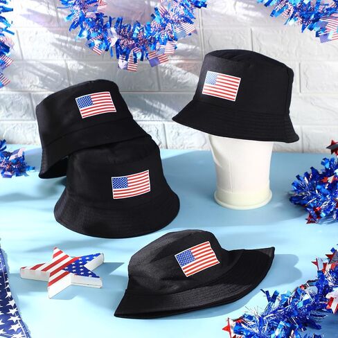 16 Pcs American Flag Bucket Hats Bulk 4th of July Fisherman Hats Patriotic Summer Beach Sun Cap for Women Men in Saudi Arabia