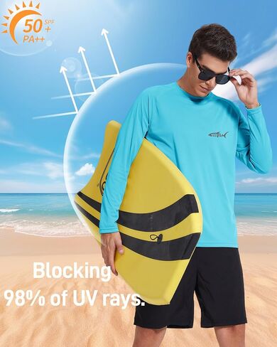 Men's UPF 50+ Sun Protection Shirts Rash Guard Long Sleeve Quick Dry Moisture Wicking Workouts Outdoor in Kuwait