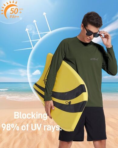 Men's UPF 50+ Sun Protection Shirts Rash Guard Long Sleeve Quick Dry Moisture Wicking Workouts Outdoor in Kuwait