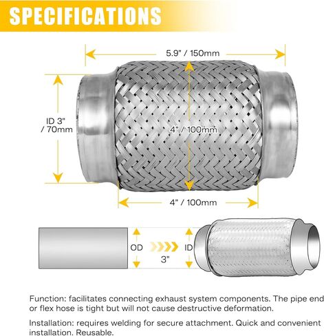 Exhaust Flex Pipe, 3" x 5.9" Heavy-Duty Exhaust Flex Pipe 304 Stainless Steel, Universal Double-Braided Exhaust Flex Tube for Cars - 2PCS in Saudi Arabia