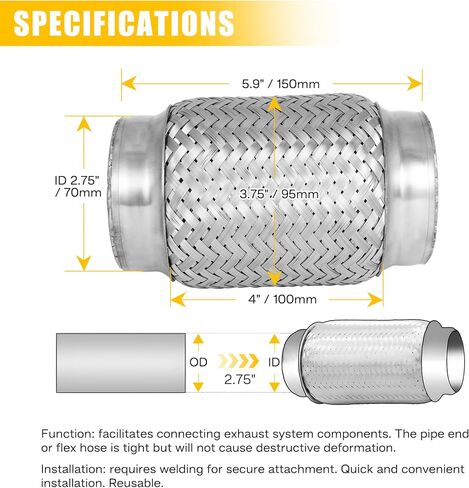 Exhaust Flex Pipe, 3" x 5.9" Heavy-Duty Exhaust Flex Pipe 304 Stainless Steel, Universal Double-Braided Exhaust Flex Tube for Cars - 2PCS in Saudi Arabia