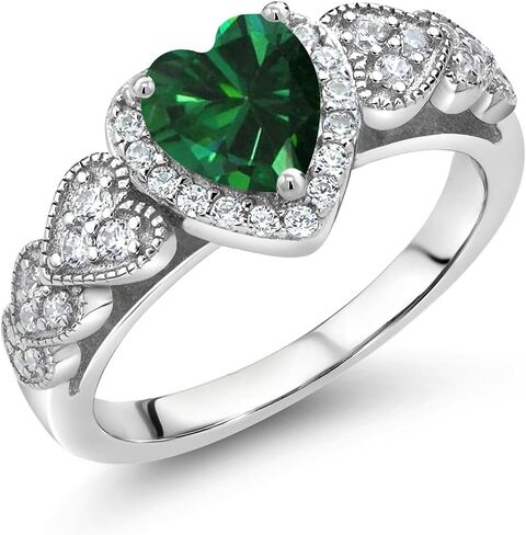 925 Sterling Silver Heart Gemstone Birthstone and White Moissanite Halo Ring for Women | مركز شكل القلب 6 مم مع لهجات دبوس | زواج الذكرى السنوية الوعد خاتم الوعد | الأحجام 5-9 in Kuwait