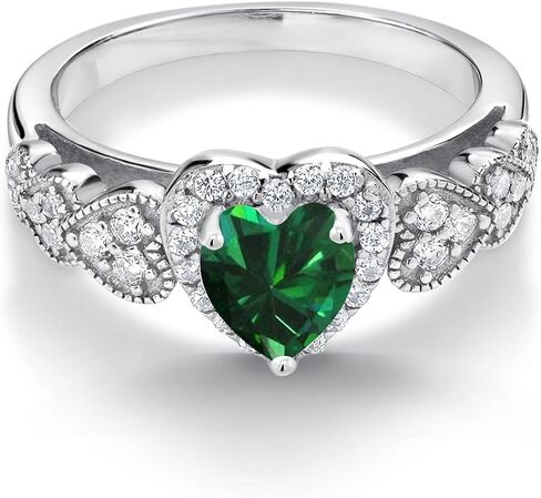 925 Sterling Silver Heart Gemstone Birthstone and White Moissanite Halo Ring for Women | مركز شكل القلب 6 مم مع لهجات دبوس | زواج الذكرى السنوية الوعد خاتم الوعد | الأحجام 5-9 in Kuwait