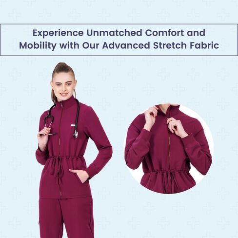 MIKAL Premium Super Soft Four Way Stretch Anti-Wrinkle Regular Fit Scrub/Jacket for Women- Medical/Doctor/Health Care Uniform in Saudi Arabia