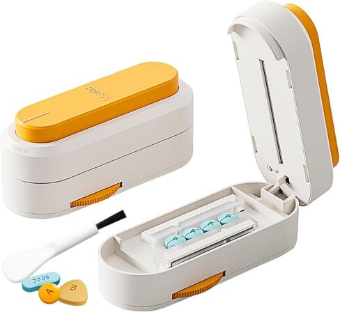 Multiple Pill Cutter - Pill Cutter Splitter for Small Tiny Large Pills Professional | Vertical Press-Down Cutting & Adjustable | Sturdy Blade & Guard | Includes Cleaning Brush (Orange) in Saudi Arabia