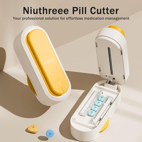 Multiple Pill Cutter - Pill Cutter Splitter for Small Tiny Large Pills Professional | Vertical Press-Down Cutting & Adjustable | Sturdy Blade & Guard | Includes Cleaning Brush (Orange) in Saudi Arabia