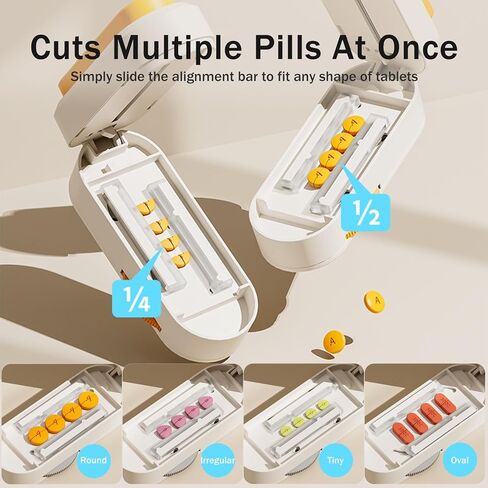Multiple Pill Cutter - Pill Cutter Splitter for Small Tiny Large Pills Professional | Vertical Press-Down Cutting & Adjustable | Sturdy Blade & Guard | Includes Cleaning Brush (Orange) in Saudi Arabia