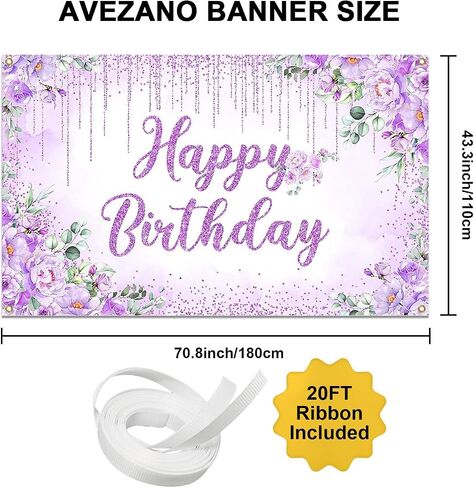 Avezano عيد ميلاد سعيد خلفية راية للفتيات النساء ارتفع الذهب عيد ميلاد راية الوردي الزهور يلمع عيد ميلاد سعيد راية لوازم الحفلات 70.8 × 43.3 بوصة in Kuwait