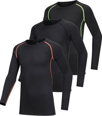 3 حزمة الشباب الأولاد والبنات طويلة الأكمام القمصان طبقة قاعدة الرياضة للأطفال المعدات الباردة in Kuwait