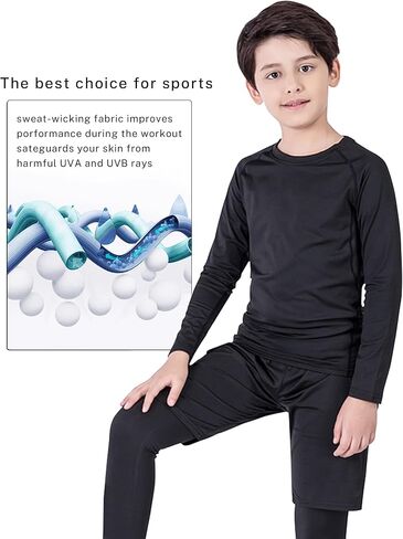 3 حزمة الشباب الأولاد والبنات طويلة الأكمام القمصان طبقة قاعدة الرياضة للأطفال المعدات الباردة in Kuwait