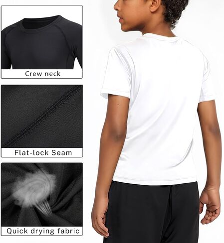 Boys Compression Shirt Short Sleeve Youth Athletic Undershirt Kids Quick Dry Athletic Base Layer T-Shirt for Sports in Saudi Arabia