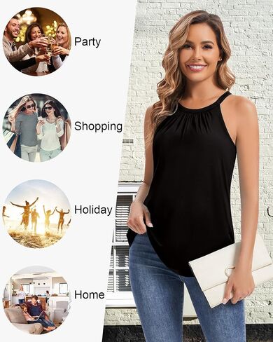WOWENY Halter Tank Top for Women with Built in Bra Flowy Summer Loose Fit Camisole Sleevless Padded Pleated Dressy Cami Shirt in Saudi Arabia