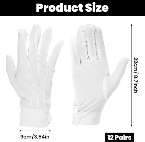 12 زوجًا من القفازات البيضاء ، قفاز قطني أنيق مع تصميم ثلاثة قفازات ، أزياء قفازات بيضاء للأحداث الرسمية ، المسيرات ، حفلات الأزياء （8.7x3.5 بوصة） in Kuwait