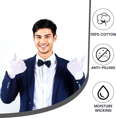 12 زوجًا من القفازات البيضاء ، قفاز قطني أنيق مع تصميم ثلاثة قفازات ، أزياء قفازات بيضاء للأحداث الرسمية ، المسيرات ، حفلات الأزياء （8.7x3.5 بوصة） in Kuwait