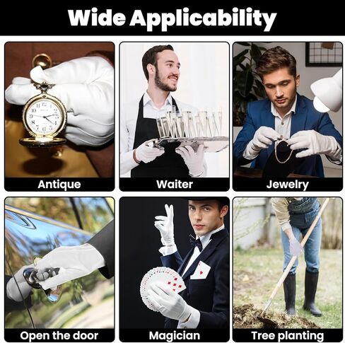 12 زوجًا من القفازات البيضاء ، قفاز قطني أنيق مع تصميم ثلاثة قفازات ، أزياء قفازات بيضاء للأحداث الرسمية ، المسيرات ، حفلات الأزياء （8.7x3.5 بوصة） in Kuwait